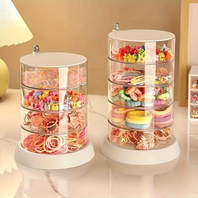 Multi-layer Rotating Jewelry Storage Box, Transparent Anti-oxidation Girl Princess Dresser, Headrope, Hairpin, Hair Accessories, Storage Box, Gift.