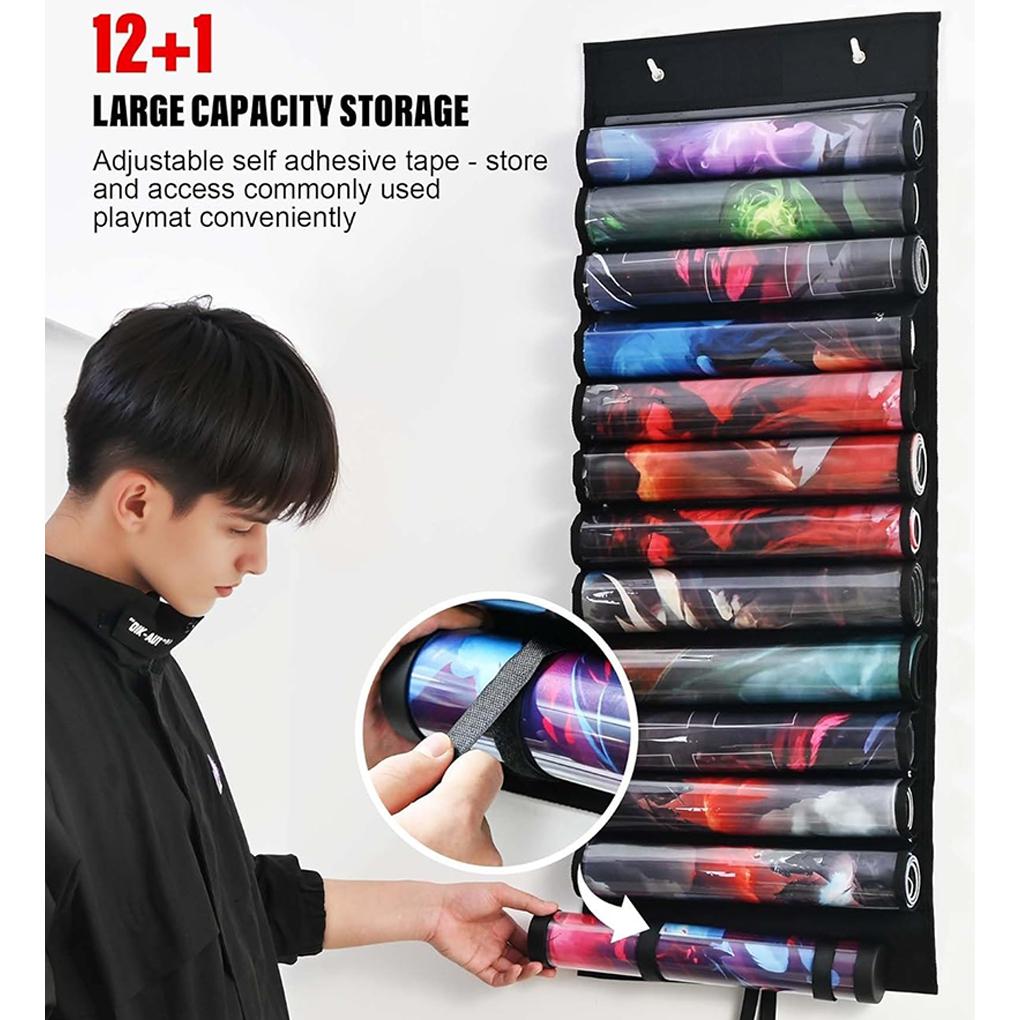 Speelmat Houder, Speelmat Buis Opbergtas voor MTG met 2 Haken, Past op 12+1 Kaartspel Speelmatten met Transparante Plastic Sleuven, Poort