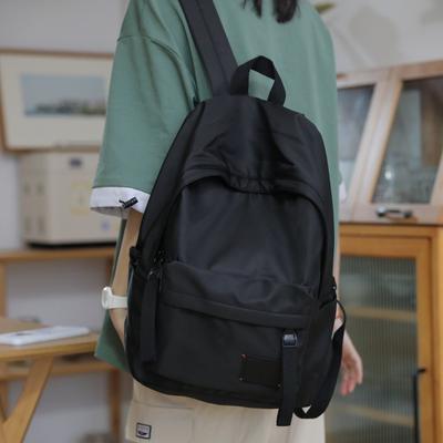 Casual Black Nylon Backpack, Durable Multi-Pocket Daypack for School Travel, Minimalist Casual Bag