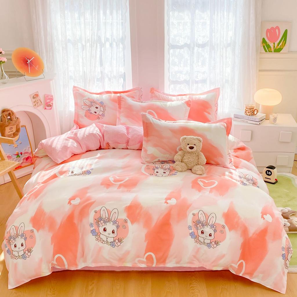 Set gros din bumbac periat, din patru piese, mic, proaspăt, prietenos cu pielea, pentru dormit gol, cearceaf de pat, husă de pilotă, set din trei piese, lenjerie de pat