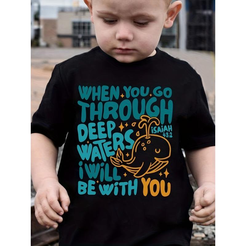 

European Size Summer Fashion Boys Short Sleeve T-Shirt with Dolphin Cartoon Pattern Print Casual Top 98cm чёрный