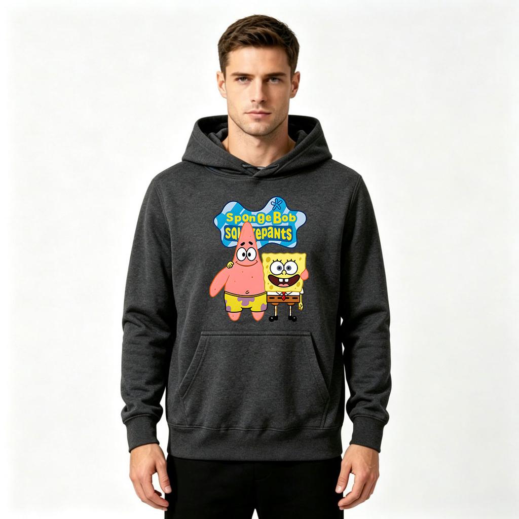 Men's Adult Cartoon SpongeBob Patrick Star Printed Hoodie Casual Loose Long Sleeve Pullover Hooded Sweatshirt Soft Comfortable Daily Streetwear Top