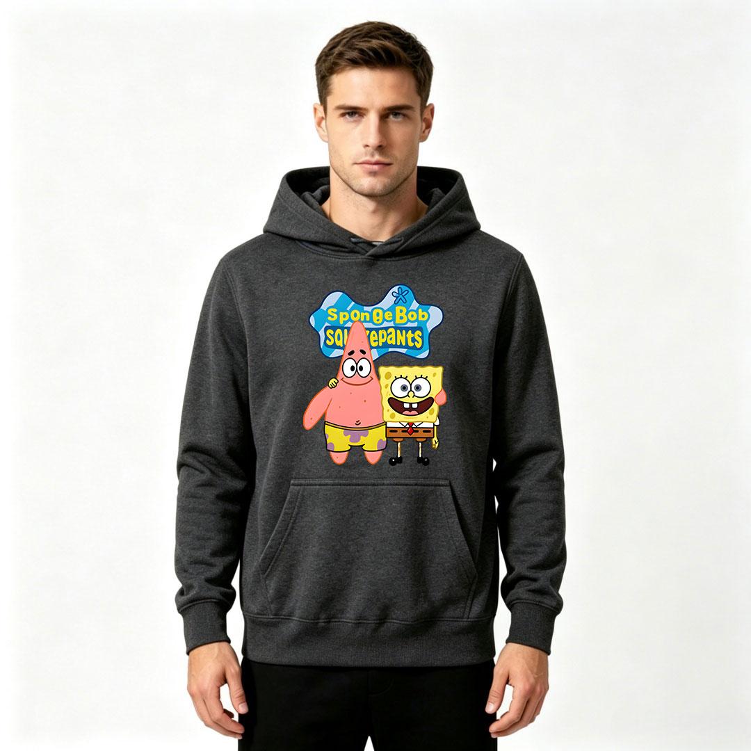 Men s Adult Cartoon SpongeBob Patrick Star Printed Hoodie Casual Loose Long Sleeve Pullover Hooded Sweatshirt Soft Comfortable Daily Streetwear Top S