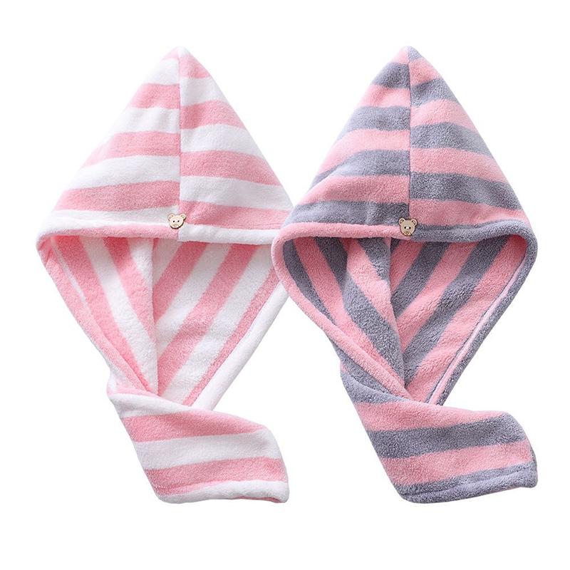 Hair Drying Cap Towel Absorbent Thickening Household Items Bathroom Bathing Dry Hair Cap Striped Shower Cap Soft Headscarf