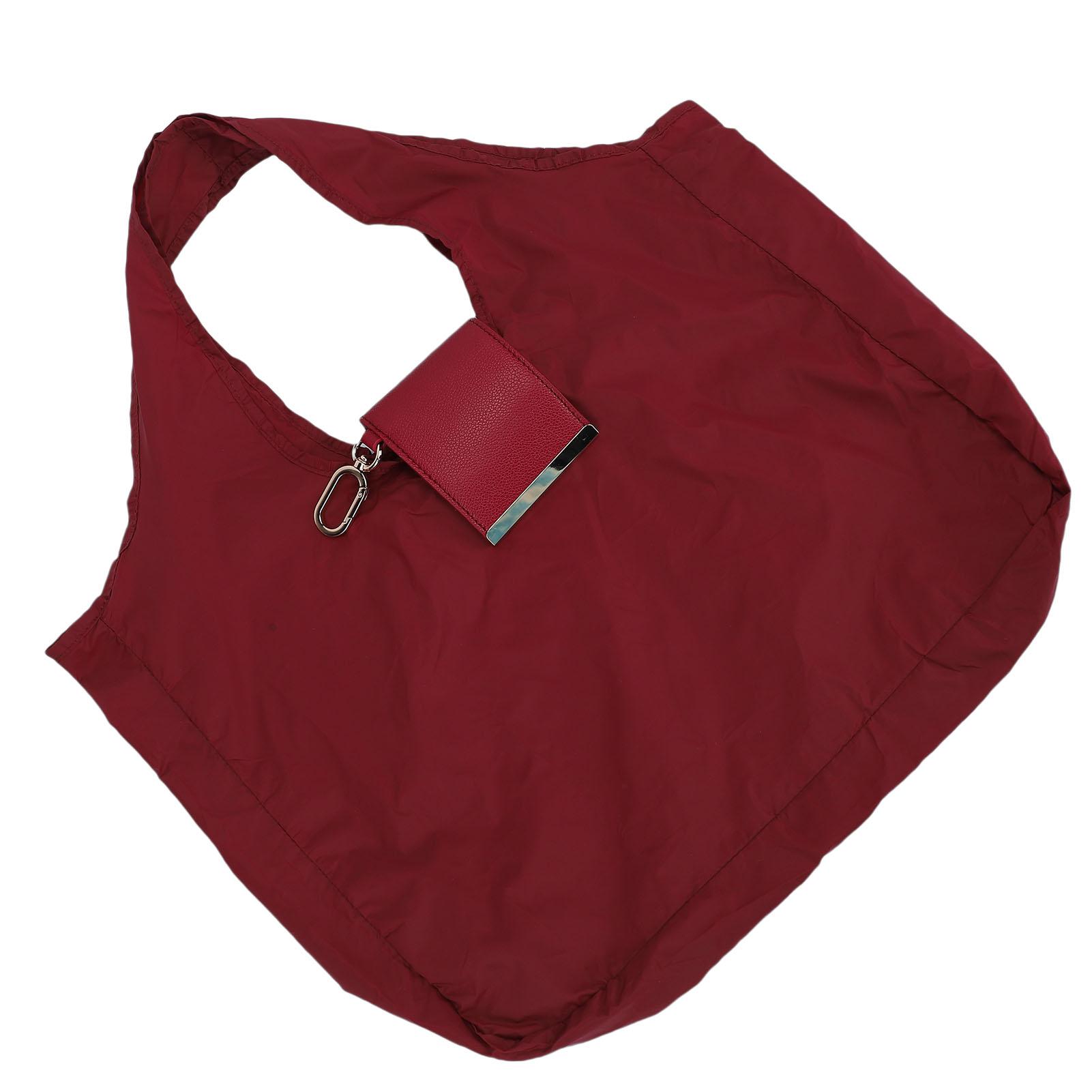

Foldable Handbag with Keychain Leather Nylon Expandable Reusable Grocery Bag for Shopping Market Travel вина червоного кольору