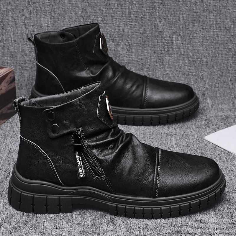 Fashion PU Leather Men Chelsea Boots White Vintage Boots for Men Casual Comfort Male Business Shoes Motorcycle Sports Man Shoes
