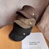 Simple Solid Color Gold Logo Decor Women Casual Suede Beret Hat Fall For