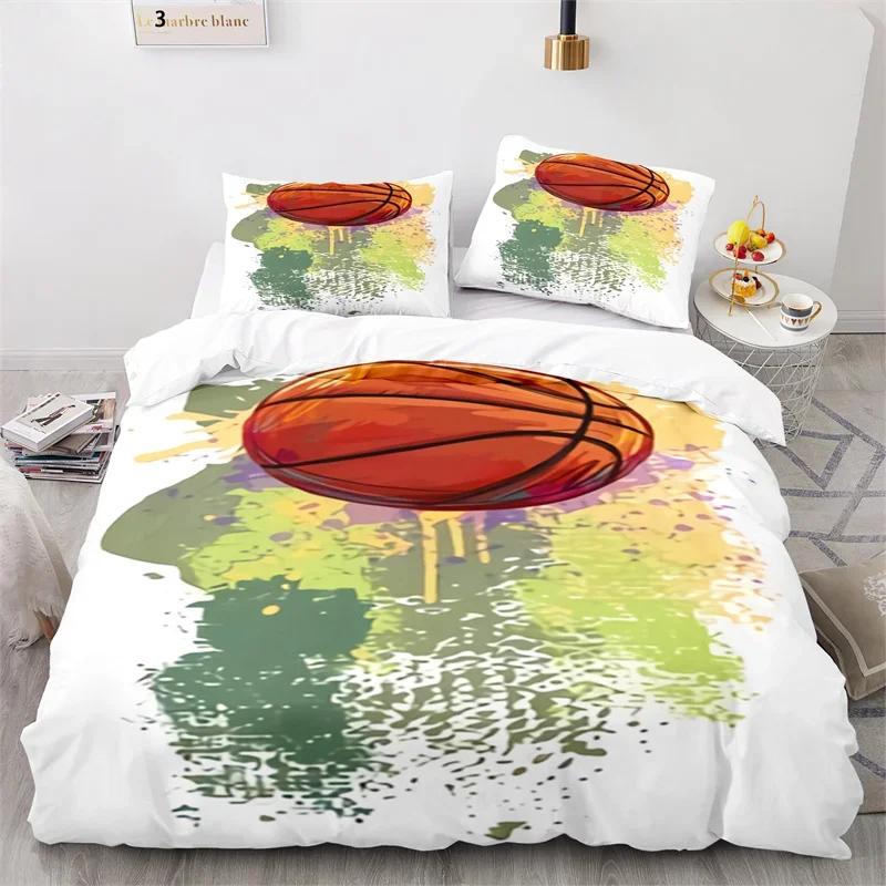 Boys Basketball Sports Theme Ball Comfortable Duvet Quilt Cover Pillowcase Bedding Set Children Bedroom Decoration Home Textile