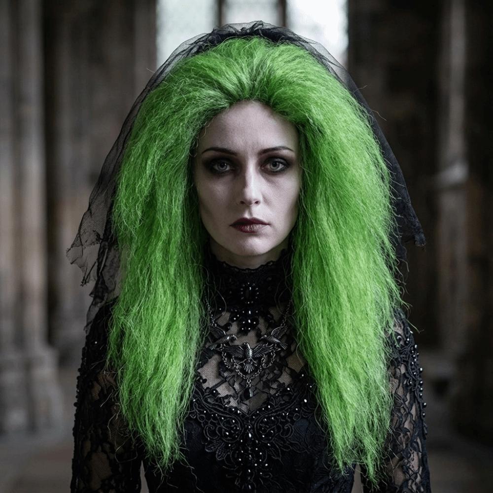 Comfortable Grass Green Explosive Long Curl Fluffy Halloween Party Wig Stage Performance