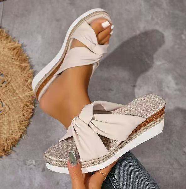 

Foreign trade large size fish mouth women s cool single shoes 2025 new spring and summer new non-slip slope heel bow single shoes 43