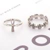 Retro V-Shaped Leaves and Flowers Ring Set - 10 Pieces, European & American Style