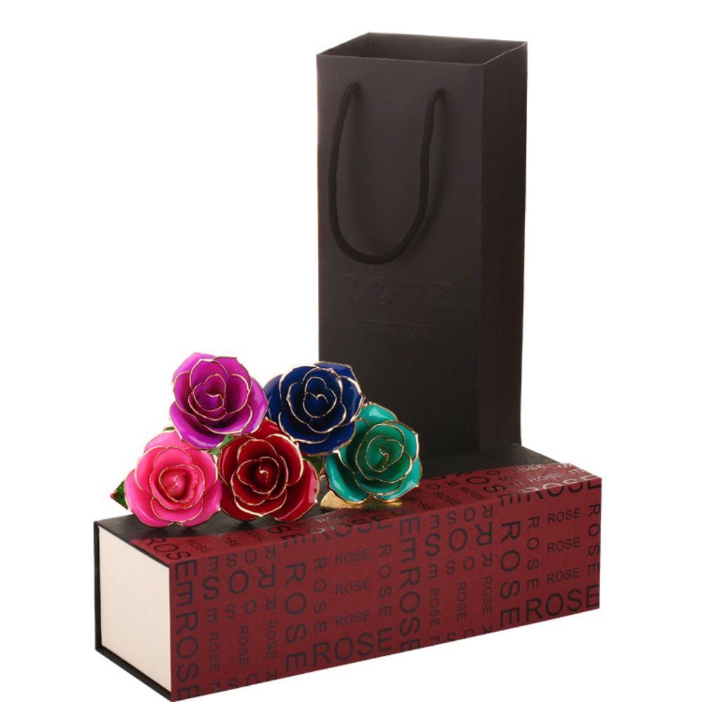 With Bracket Long Stem Gold Foil Trim Rose Flower 24K Gold Plated Rose Flower  Women Men