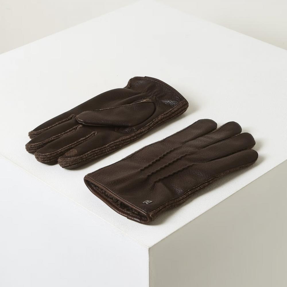 Daks Dark Brown Leather Gloves For Men Wool Tape Dcgv5f181w3 Single option