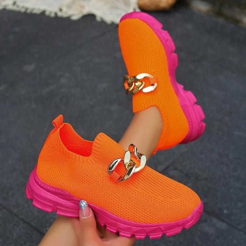 Ladies Shoes 2025 New Slip-on Women's Vulcanize Shoes Metal Decoration Plus Size Outdoor Casual Breathable Sneakers