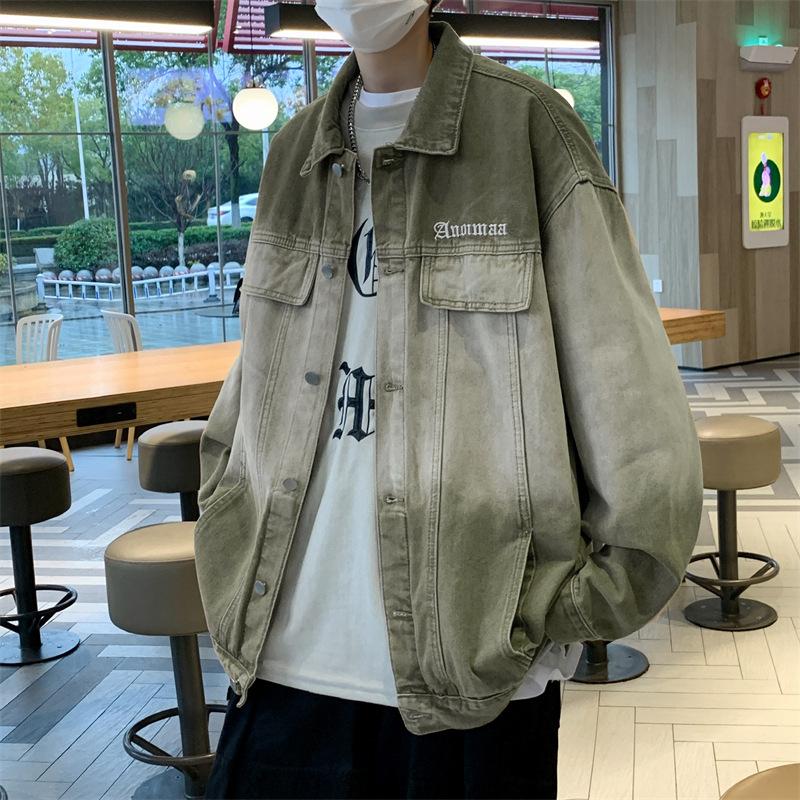 American Vintage Couple Denim Jacket Spring and Autumn Gradient Top Loose Ruffian Handsome Casual Jacket for Men