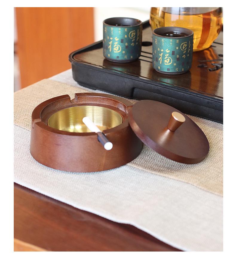 Modern Chinese Anti-Fly Ash Wooden Ashtray for Home or Office