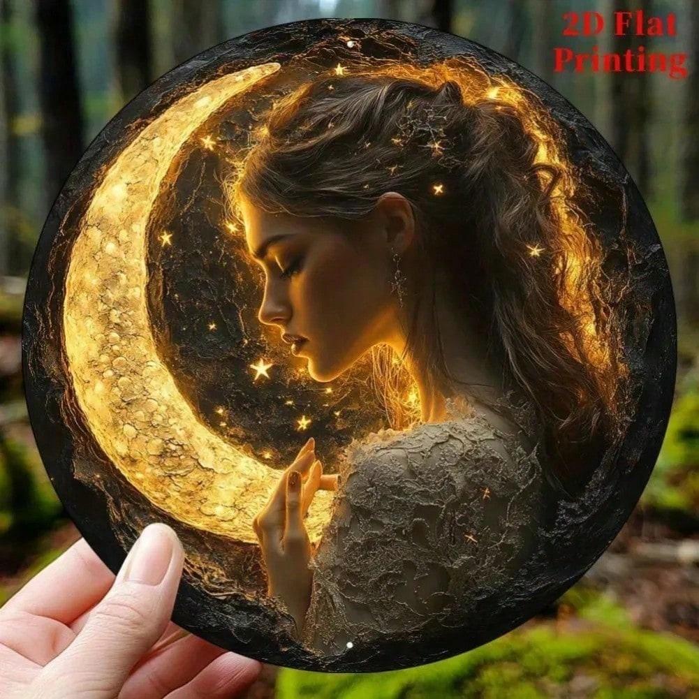 

Moon Goddess Metal Wall Art For Courtyard Living Room Office Farmhouse Decor Spring Gift 20x20 різнокольоровий