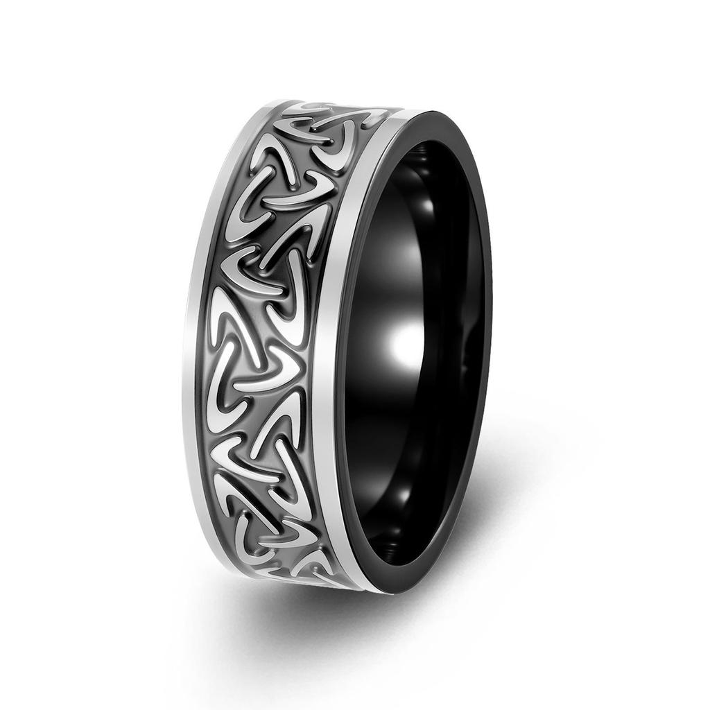 Viking Rune Men's Titanium Steel Ring with Celtic Trinity Knot and Rotatable Design