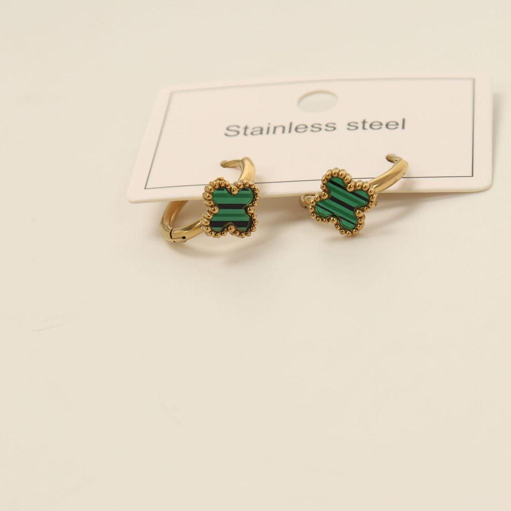 18K Gold Titanium Steel Four-Leaf Clover Earrings with Butterfly Studs for Women - Colorfast Stainless Steel Jewelry