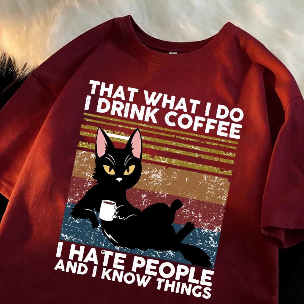 I Drink Coffee I Hate People Design Unisex T-Shirts Fashion Short Sleeve All-Match Cotton Soft Tee Summer Unisex Loose Clothing