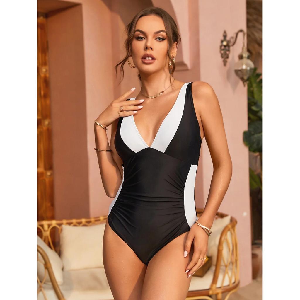 Charmleaks Sexy Gât în V Splice Solor Costume de baie dintr-o bucată pentru femei Costum de baie cu bretele duble Monkini