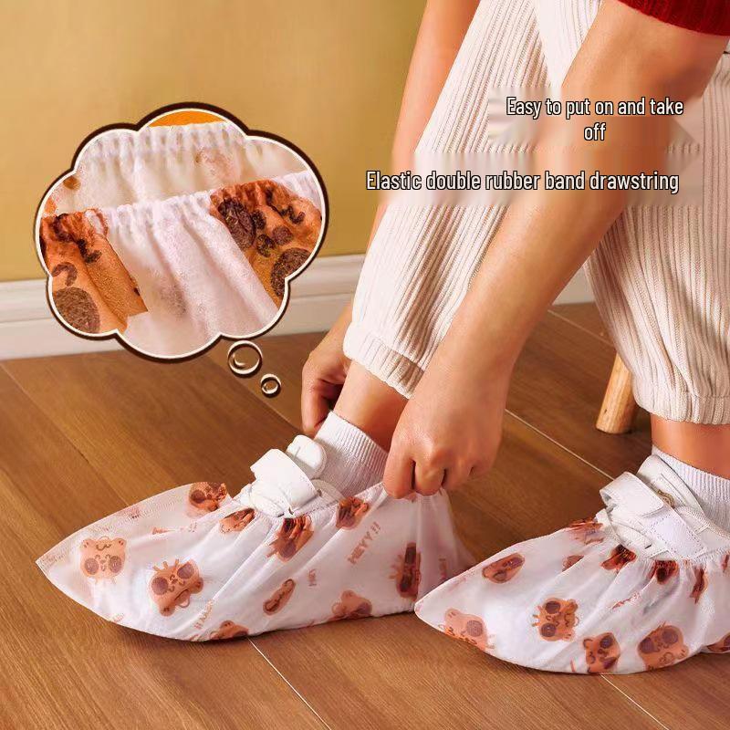 Cartoon Bear Print Non-Slip Disposable Shoe Covers for Kids