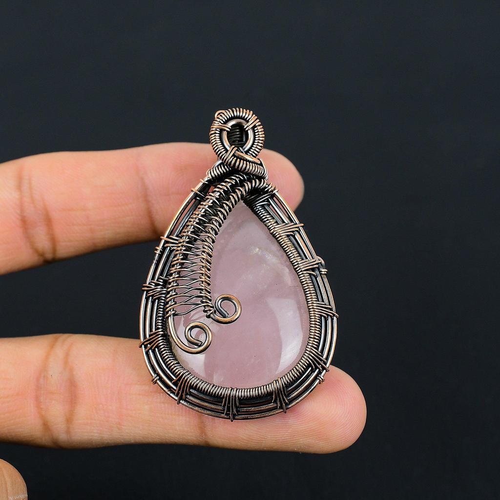 Rose Quartz drahokam z čistého medeného drôtu, ručne vyrobený prívesok, darček pre ňu