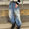 RogueWave Y2K Rosa Baggy Jeans Vintage Trykkmønster Vasket Ripped Jeans Hip Hop Streetwear Harajuku Menn Kvinner Casual Vide Ben Jeans