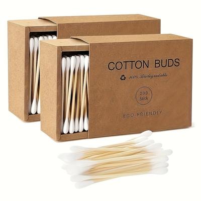 200/400 Wooden Cotton Swabs, Bamboo Cotton Swabs, Environmentally Friendly Double Pointed, No Plastic Ear Sticks, Kraft Paper Box (drawer Box)