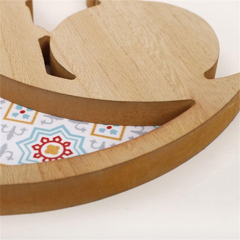 Eid Moon Tray Food Serving Plate Eid Decorations Festival Decorative Plate Wood Texture for Eid Festival Home Decors