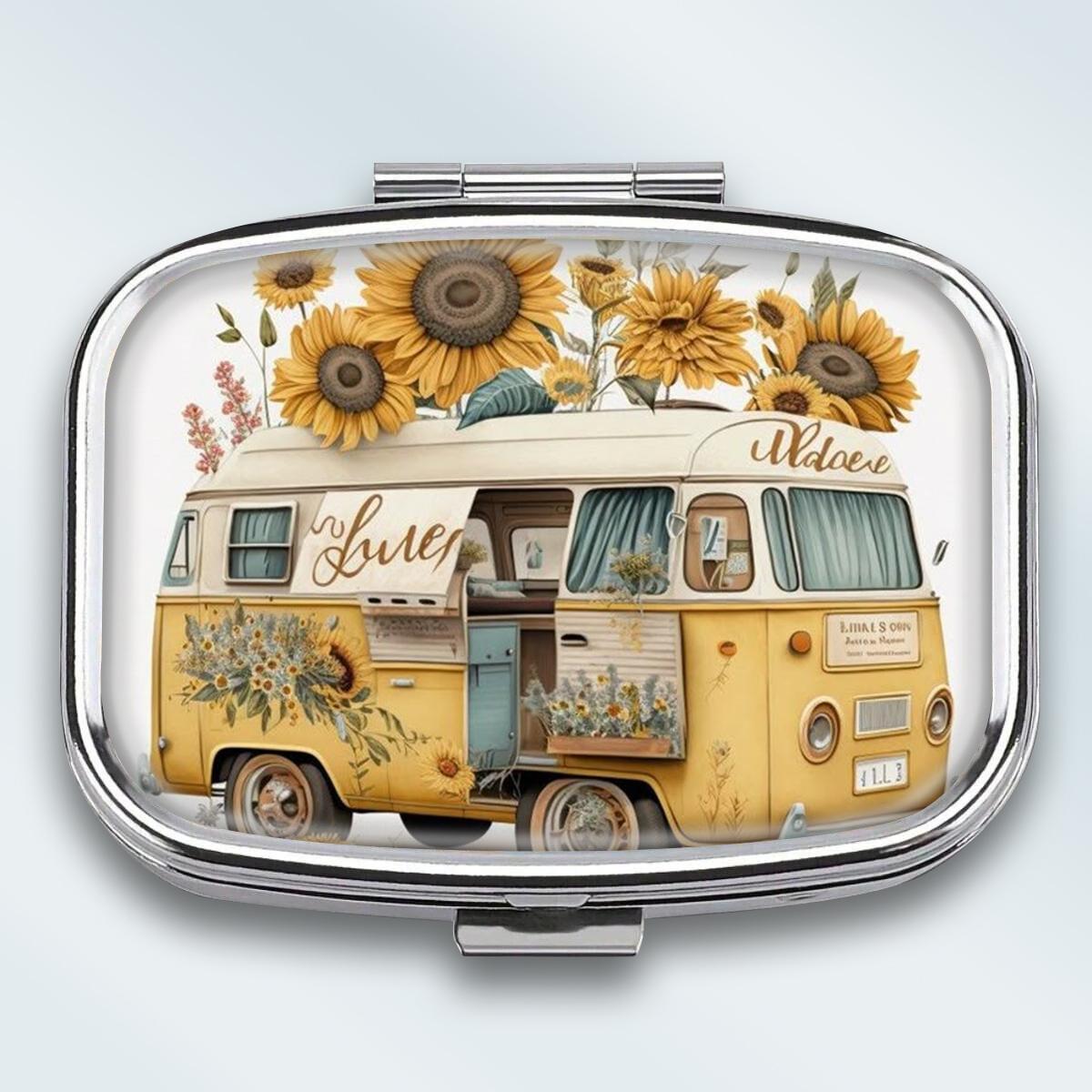 

Portable Pill Box with 2 Compartments, Mini Metal Medicine Organizer Case, Cute Printed Pill Container for Vitamins, Pills, Jewelry, Travel, Daily Use разноцветный