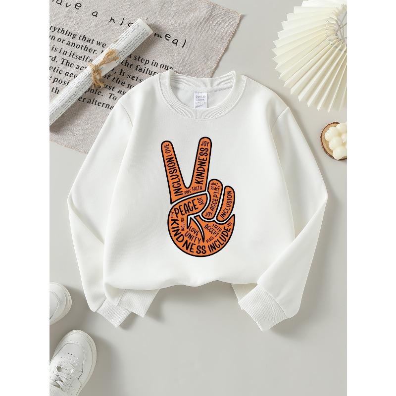 European sizes Kids' Casual Sweatshirt Printed Round Neck Pullover, Peace Love Kindness Inclusion Joy, Casual Comfortable