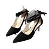 Black Large-size High-heeled Shoes Niche Design Sense 2025 New Sexy Cross-strap Pointed Head Shallow Mouth Temperament Single Shoes