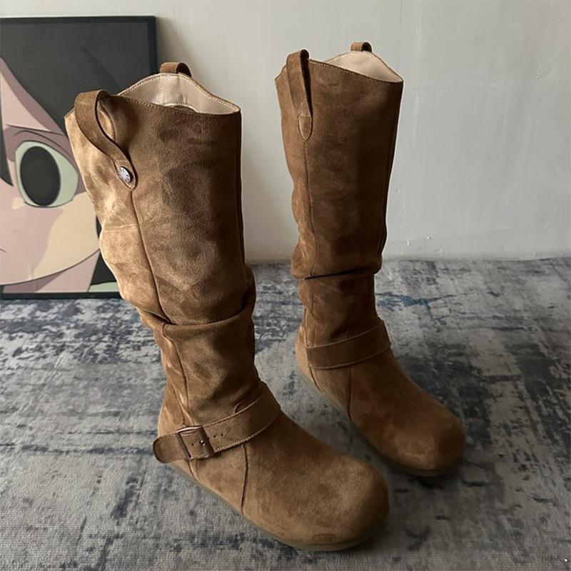 Płaskie Buty Damskie Wysokie Buty Modne do Kolan Zamszowe Buty do Chodzenia Nowe Botki Chelsea Zimowe Projektant Wygoda Długie Kobieta Botki