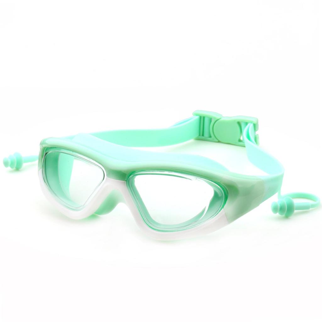 Kids' Large Frame HD Waterproof Anti-Fog Swim Goggles with Integrated Silicone Earplugs 5020