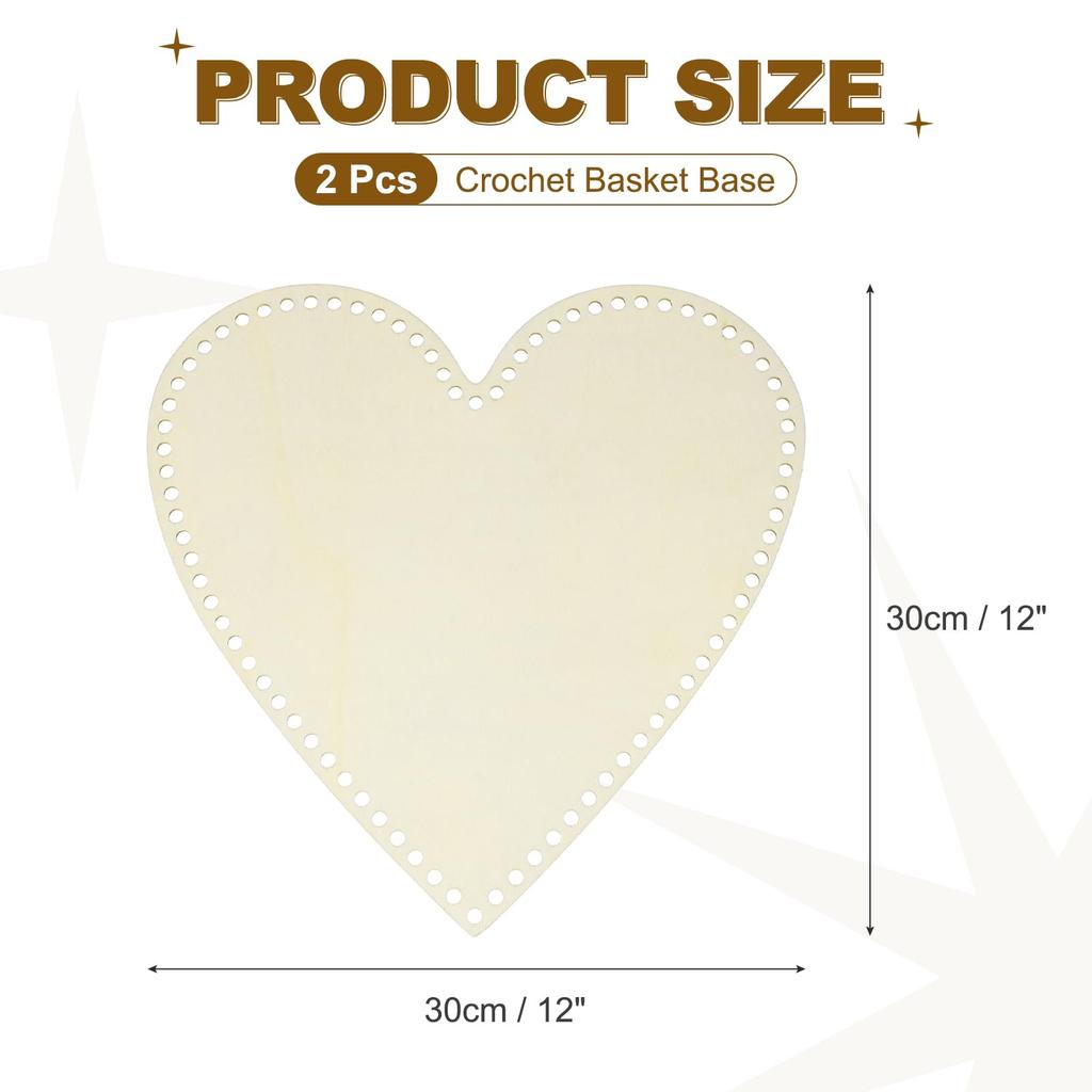 PATIKIL Basket Bottom Wood Set of for Crocheting Handmade Craft Bag Bottom Knitting Kit Heart-Shaped Base, 12x12" (30x30cm), 2, Bags, Supplies,