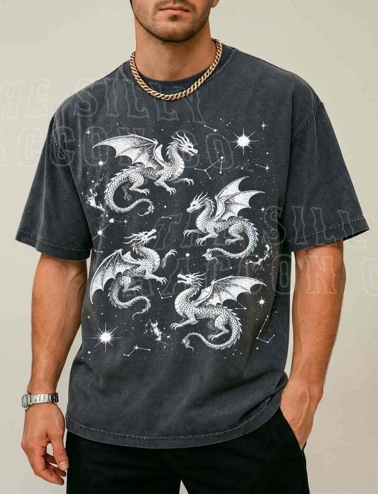 

Celestial Dragon Shirt Constellation Fantasy Graphic Tee for Men Women S3XL Unisex T-Shirt S