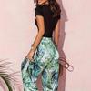 Women's Printed Trousers Casual Drawstring Leaf Printed Straight Leg Trousers