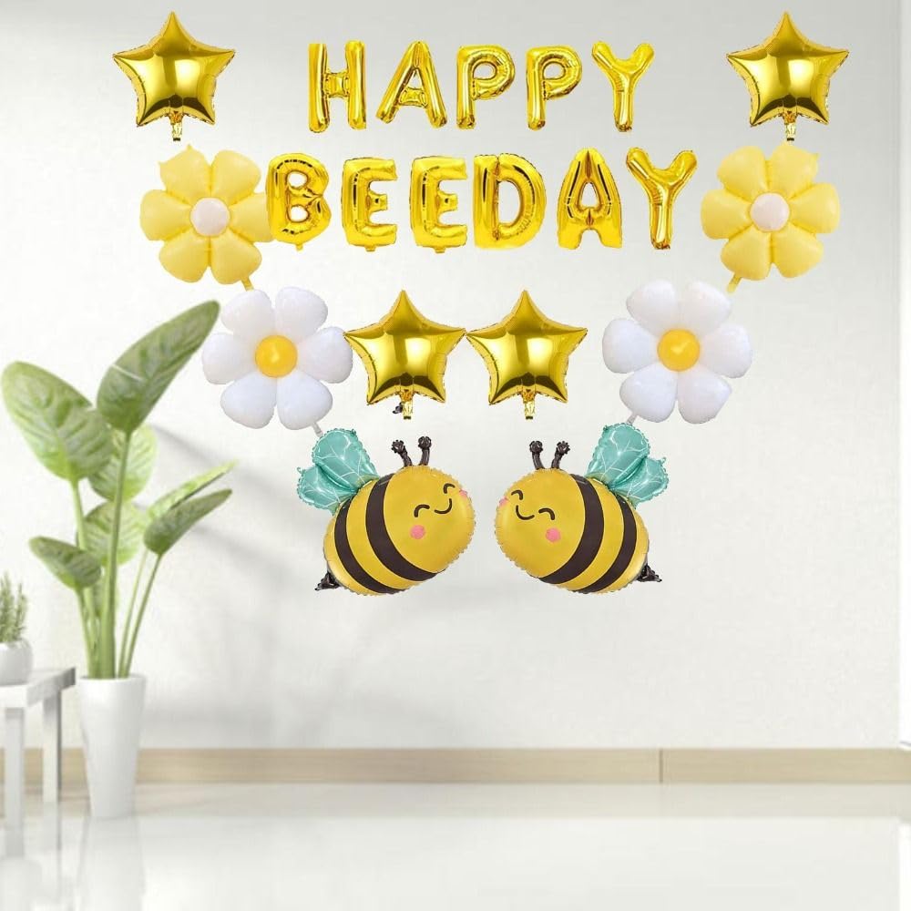 Set of 21 Happy Bee Day Bee Shape Daisy Banner for Bee Themed Party Supplies Balloons, Balloons, Balloons, Balloons,