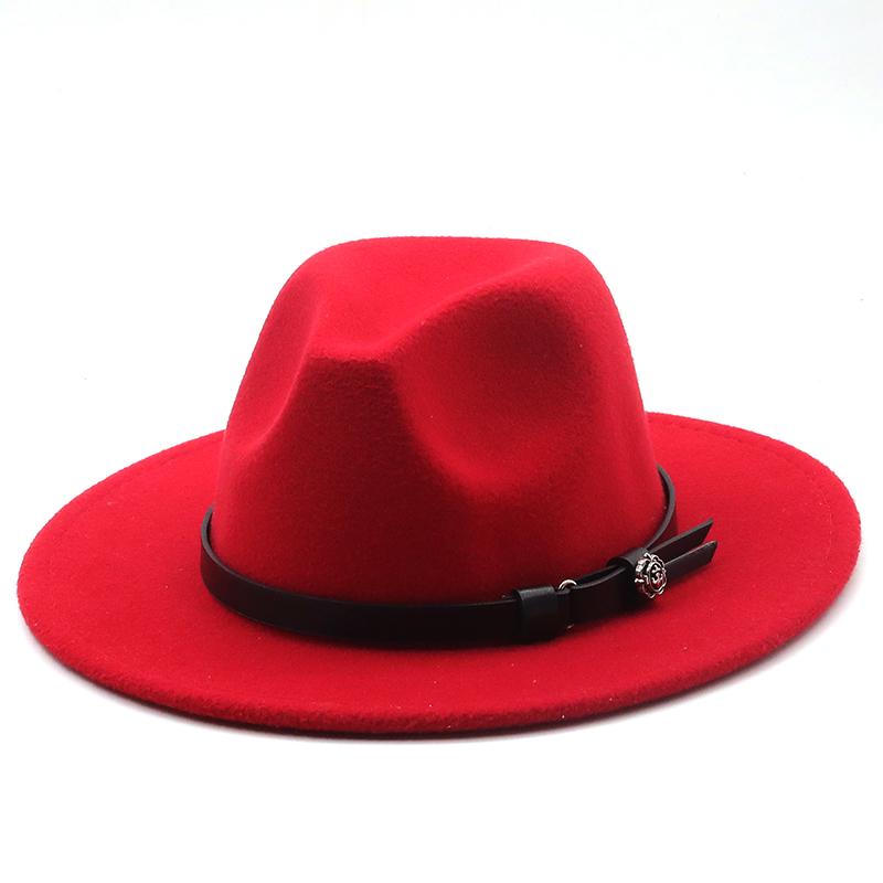 New Women Men Wool Fedora Hat With Leather Ribbon Gentleman Elegant Lady Winter Autumn Wide Brim Jazz Church Panama Sombrero Cap