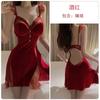 Autumn and winter pajamas, velvet lace patchwork, deep V temptation, chest pads, sundresses, nightdresses, robes, loungewear