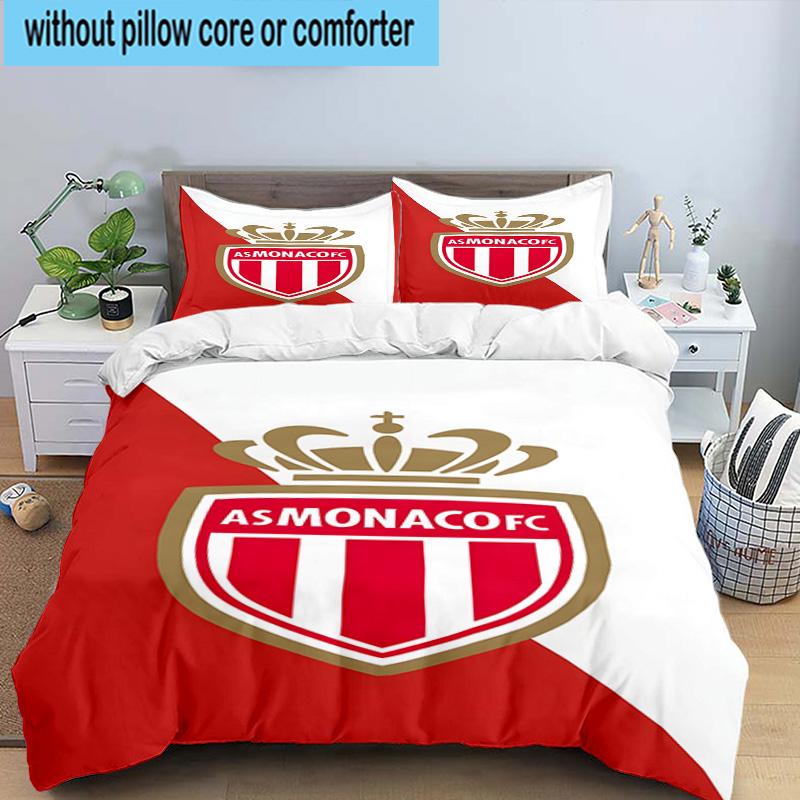 3pcs Monaco Football club Printed Bedding Set Duvet Cover Closure Includes 1 Duvet Cover & 2 Pillowcases Bedding Sets Home Decor Gifts