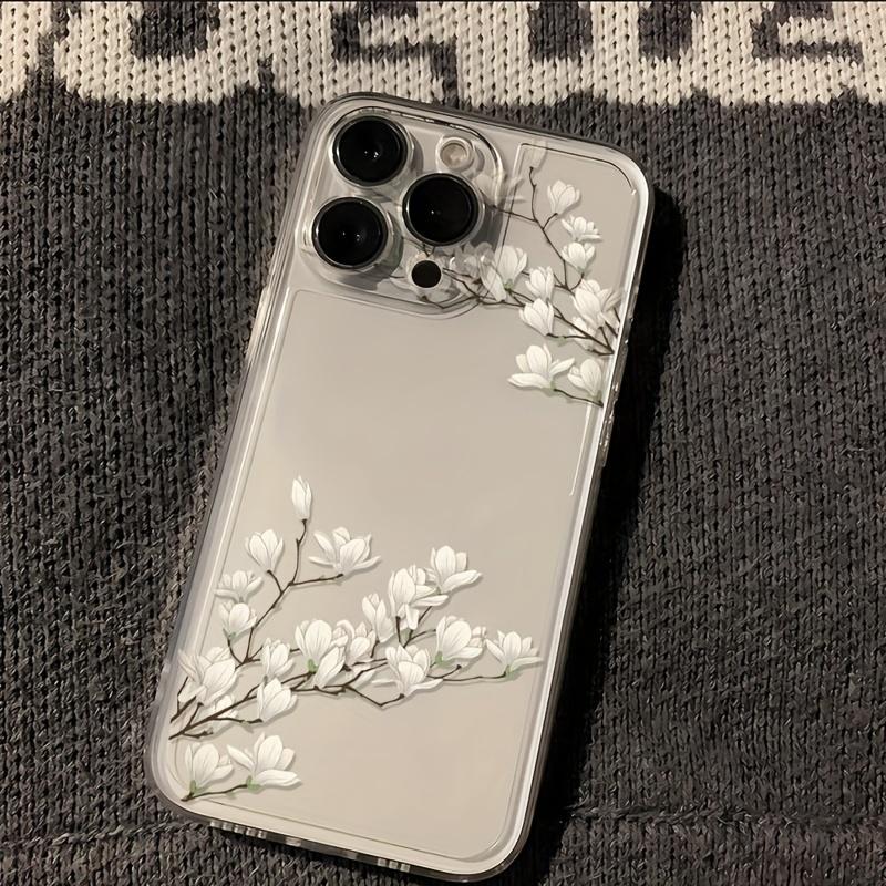 Magnolia pattern transparent phone case suitable for iPhone 17 16 15 14 13 12 11 Pro/Max/Plus anti drop and shockproof