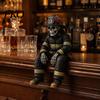Firefighter Ornament Skeleton Shelf Sitter Statue, Vintage Resin Figurine with Realistic Gear & Distressed Dark Industrial Aesthetic Finish,
