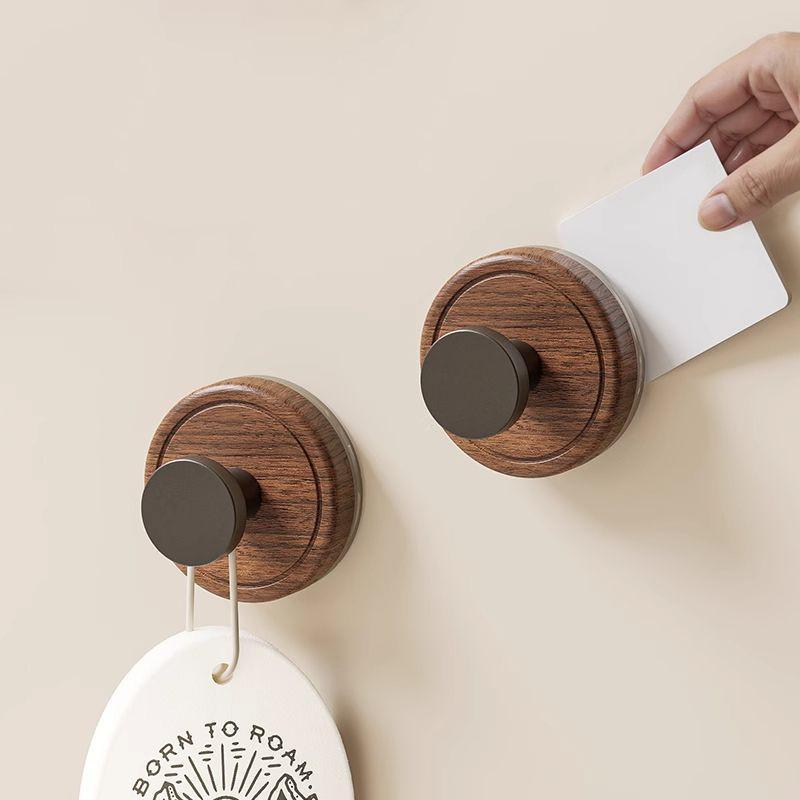 Wood Suction Cup Hooks Walnut Keys Decor Hook Door Back Clothes Towel Hanger Cabinet Drawers Handle Wall-Mounted Storage Rack