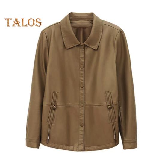 Damenjacke Kunstleder Glatte Oberfläche Umlegekragen Einreihig Taschen Lange Ärmel Retro Motorradmantel Übergröße Reiseoberbekleidung