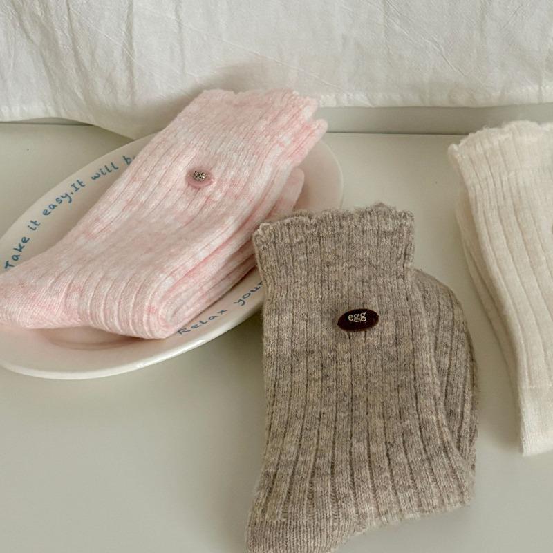 2 Pairs of Velvet Multicolored Button Wool Socks, Mid-calf Socks, Solid Color Thickened Warm and Versatile Pile Socks
