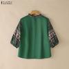 ZANZEA Women Ethnic Print Splice Round Neck Loose Half Sleeve Blouse