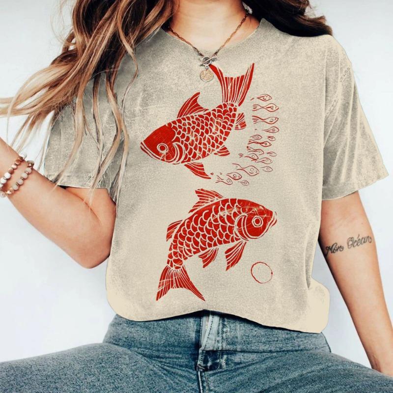 Women's T-Shirts Short Sleeve Tops Summer Clothing Fish Graphic Shirts Women Streetwear O-Neck Pullovers 6XL Tee