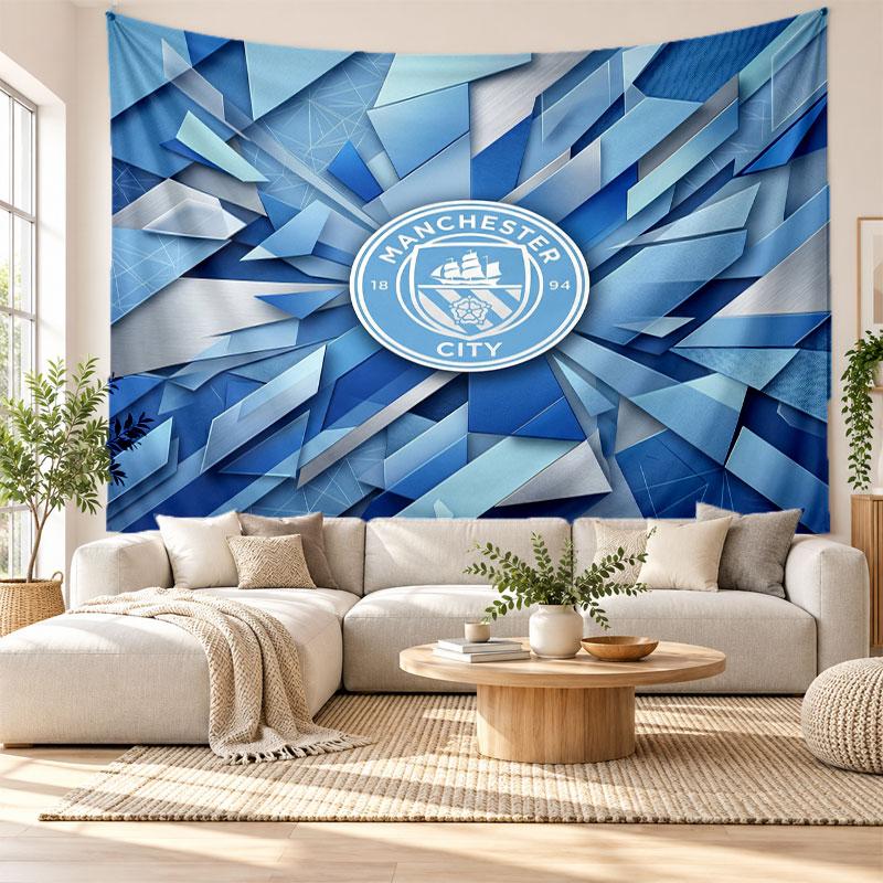 Arazzo da Parete Manchester City, Tessuto Morbido da Appendere, Sfondo Decorativo per Camera da Letto, Arte da Parete per la Casa